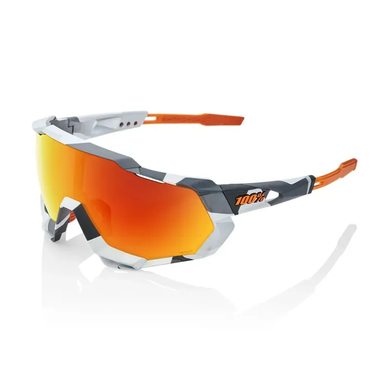 100% Speedtrap HiPER Mirror Red Lens Sunglasses in Soft Tact Grey Camo